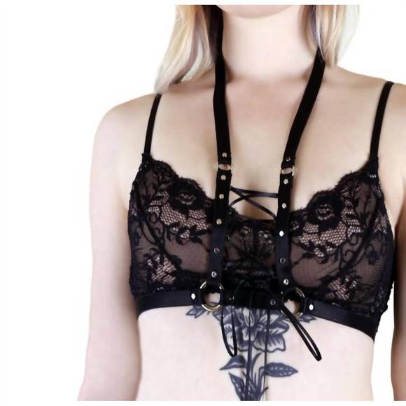 NEW TOUGH LUV corset lace up elastic halter harness in black - Picture 1 of 2